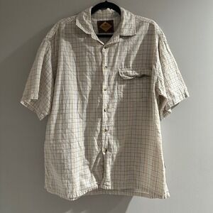 Vintage Dr. Lucky's Button Down Shirt Mens L Cream Windowpane Cotton Seersucker